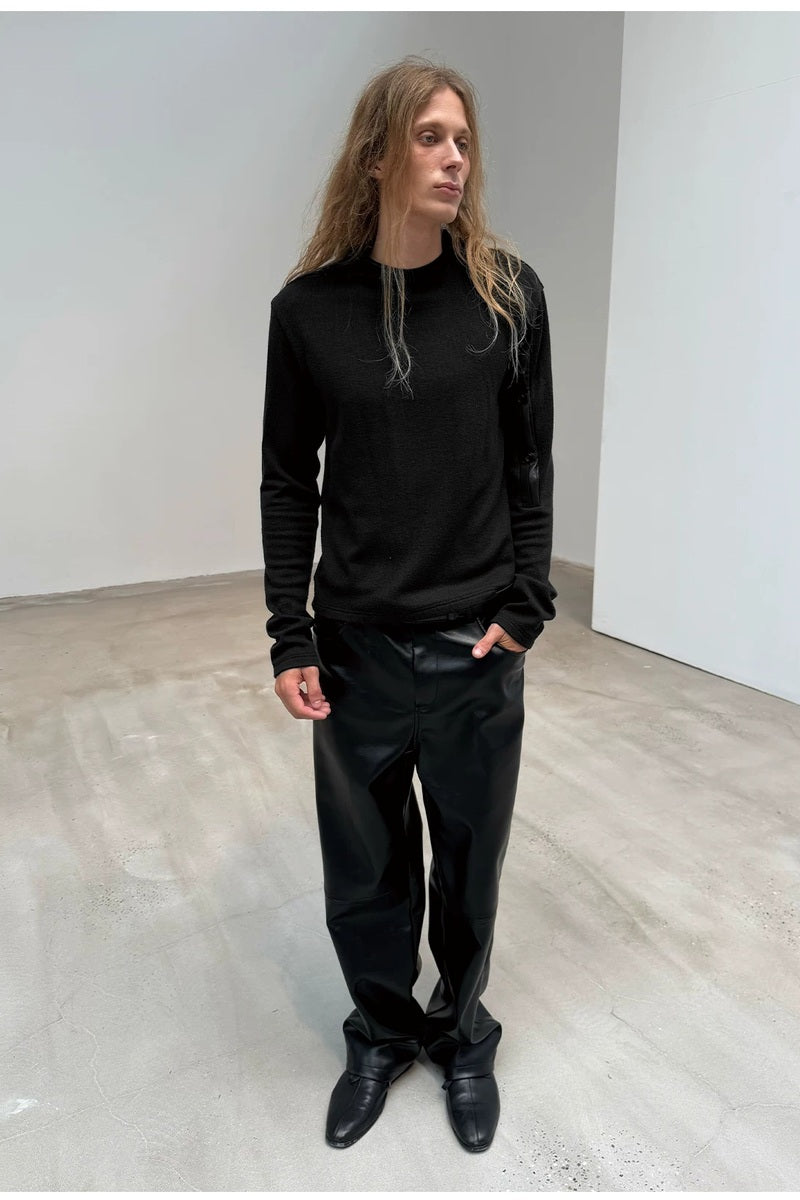 Contrast Sleeve Button Knit Long Sleeve — original product photograph