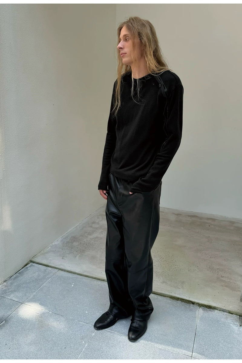 Contrast Sleeve Button Knit Long Sleeve — original product photograph