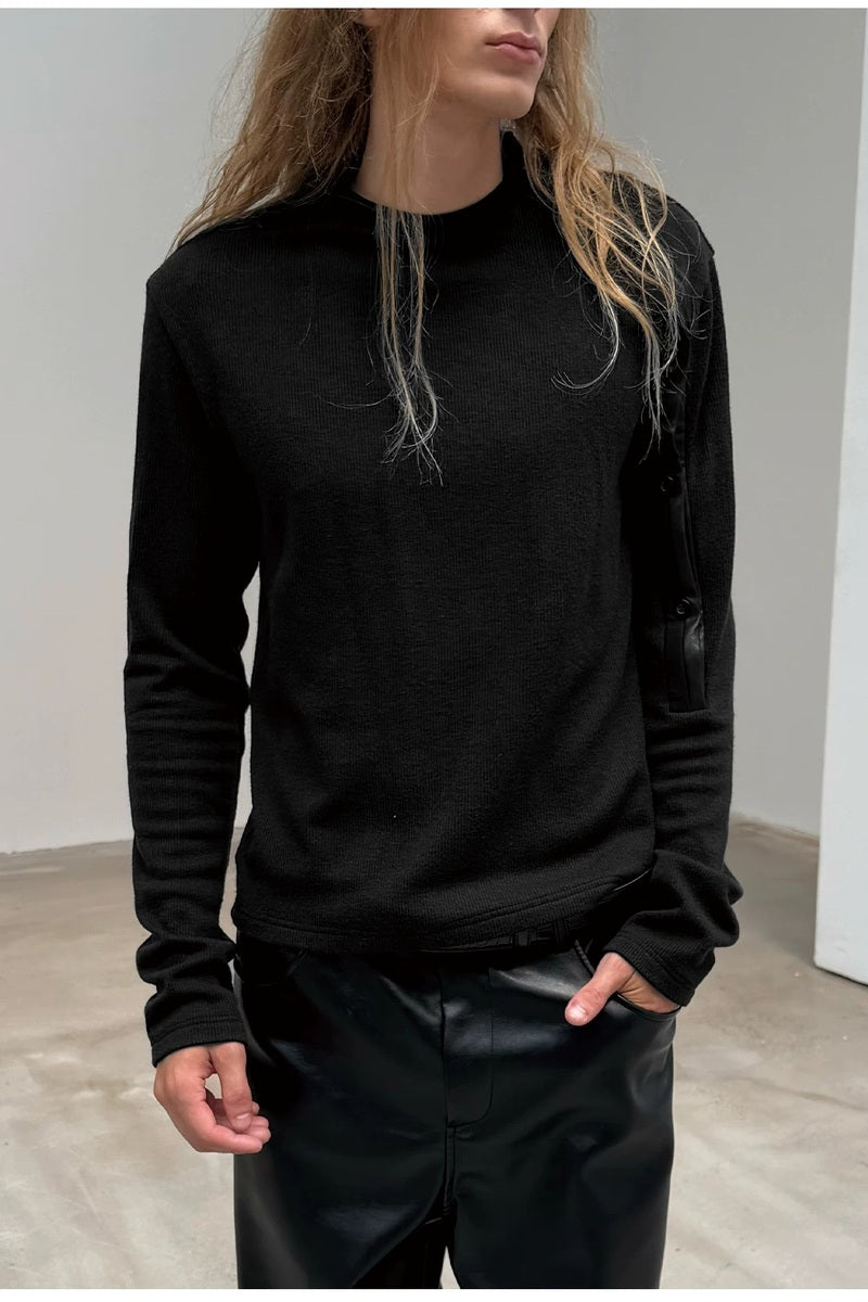 Contrast Sleeve Button Knit Long Sleeve — original product photograph