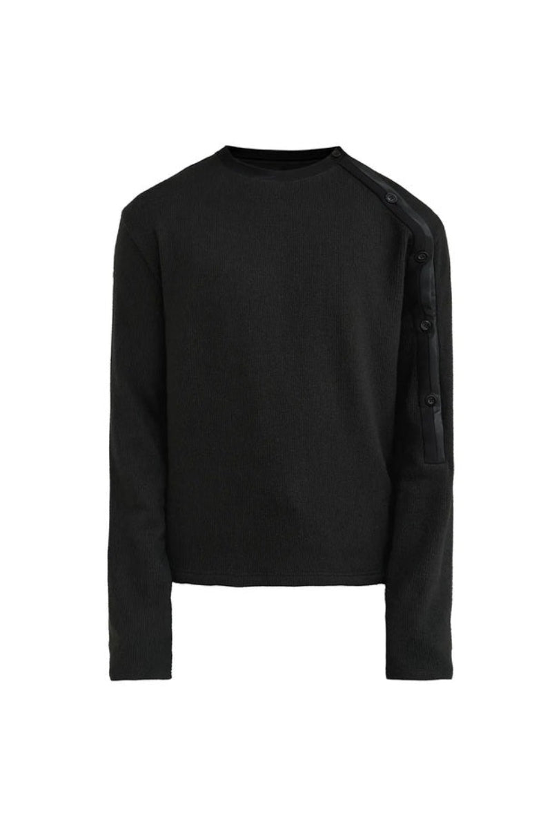 Contrast Sleeve Button Knit Long Sleeve — original product photograph