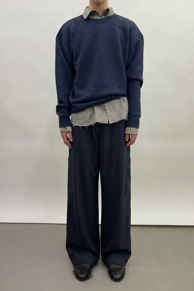 Blue Check Contrast Pocket Trousers — original product photograph