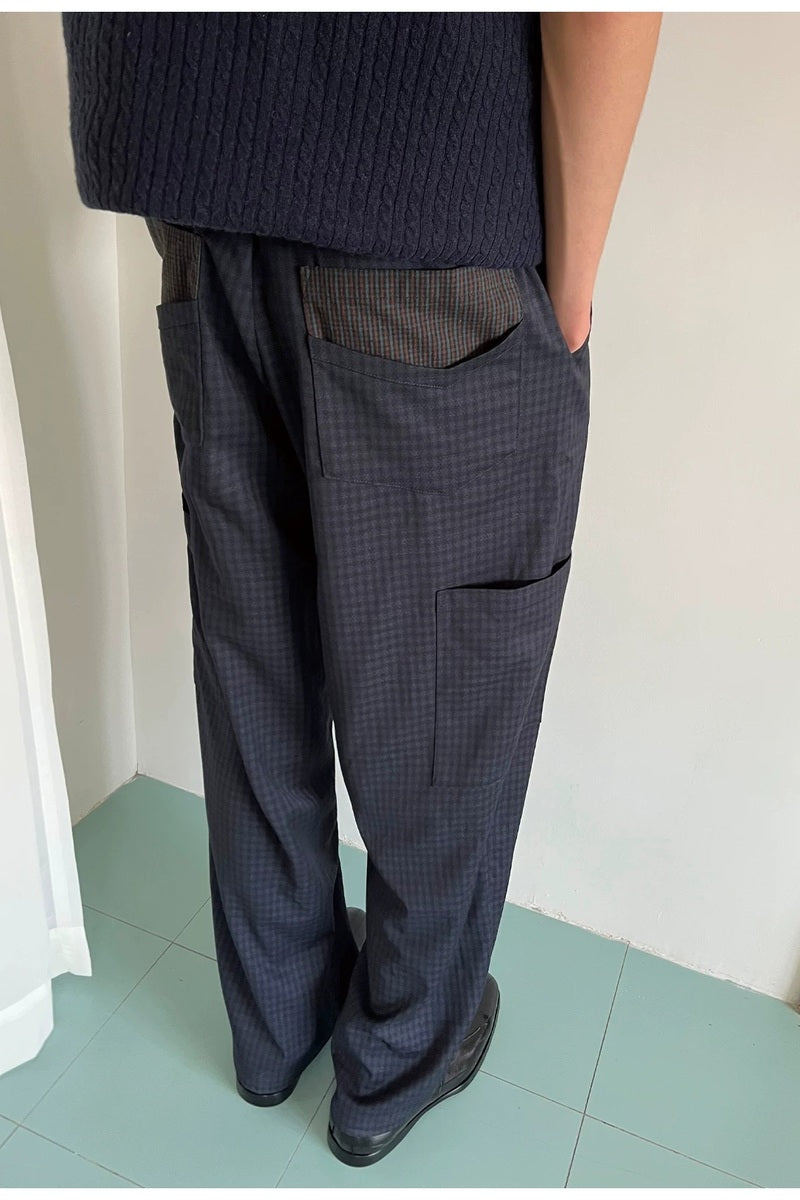 Blue Check Contrast Pocket Trousers — original product photograph