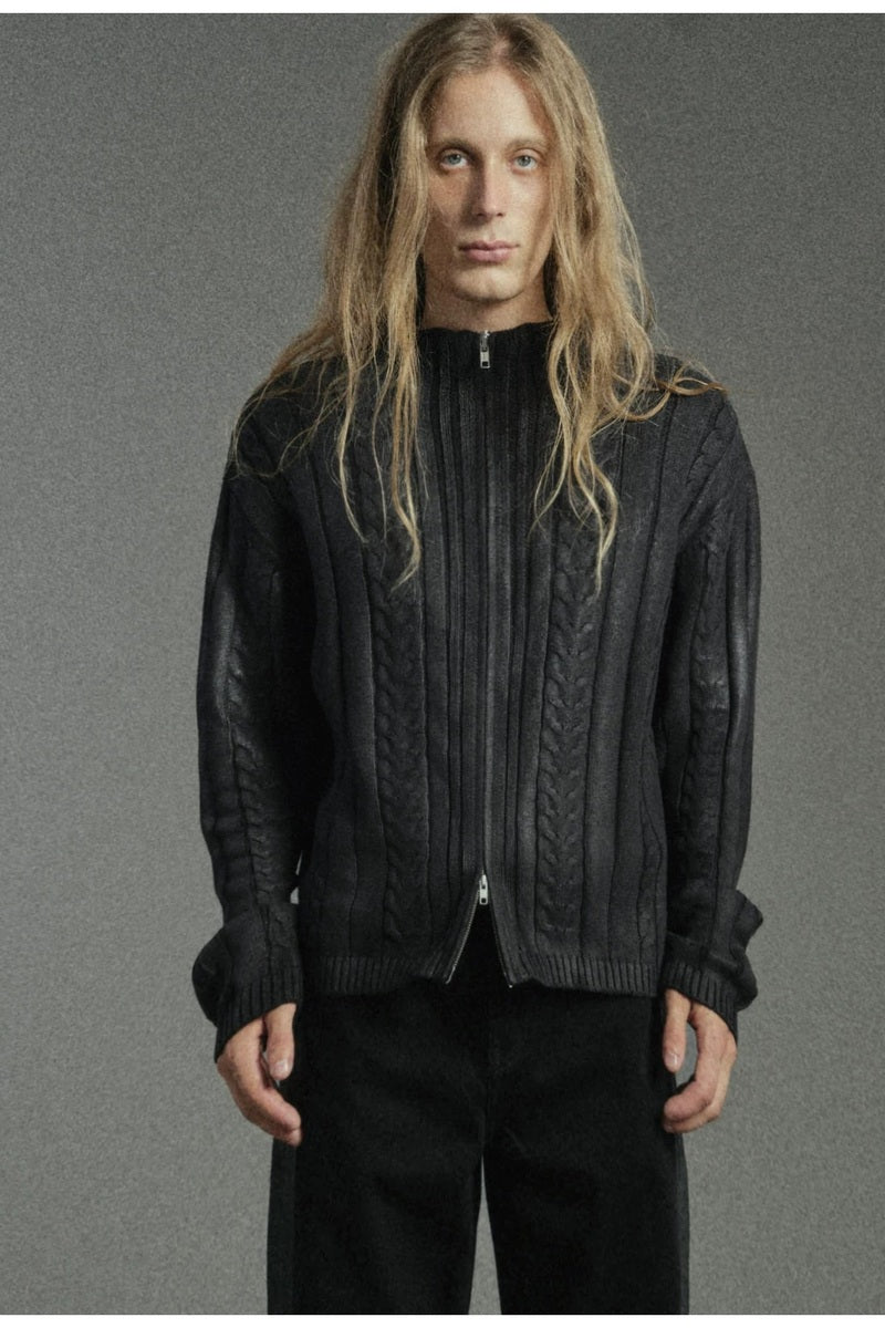 Cable Knit Zip Cardigan — original product photograph