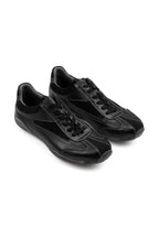 Layered Cowhide Panel Sneakers - Black - three-quarter pair view