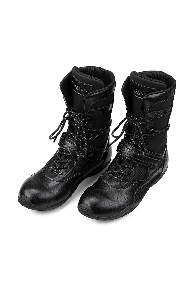 Leather Lace Up Boxing Boots - Black - three-quarter pair view