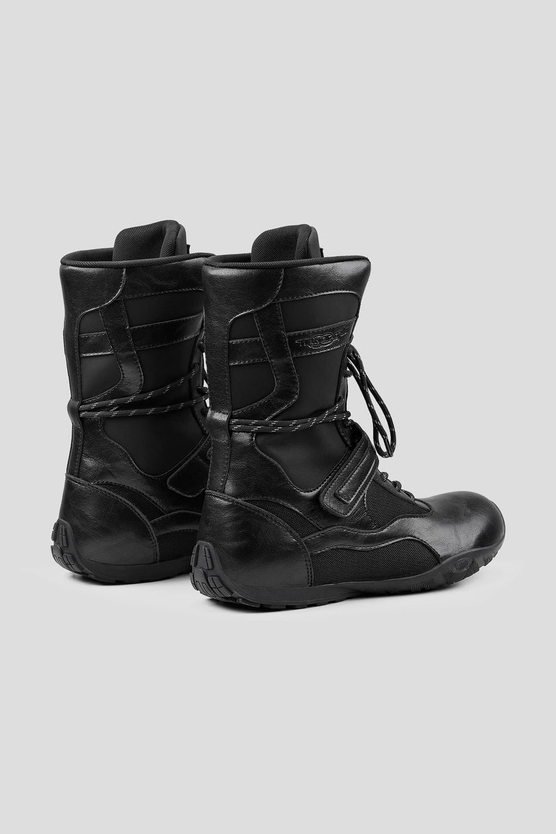 Leather Lace Up Boxing Boots - Black - view 3