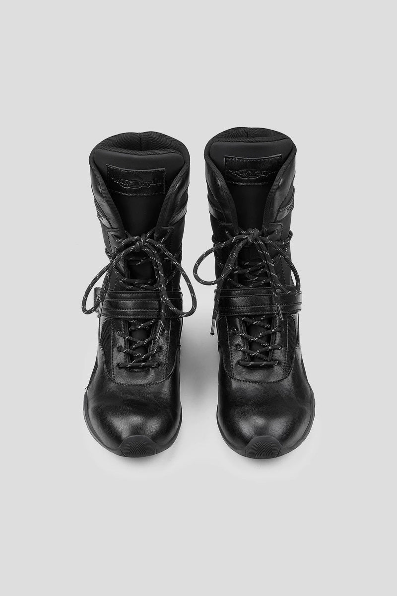 Leather Lace Up Boxing Boots - Black - view 5