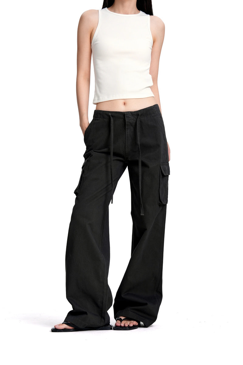 Low Rise Straight Cargo Pants - Dark Gray