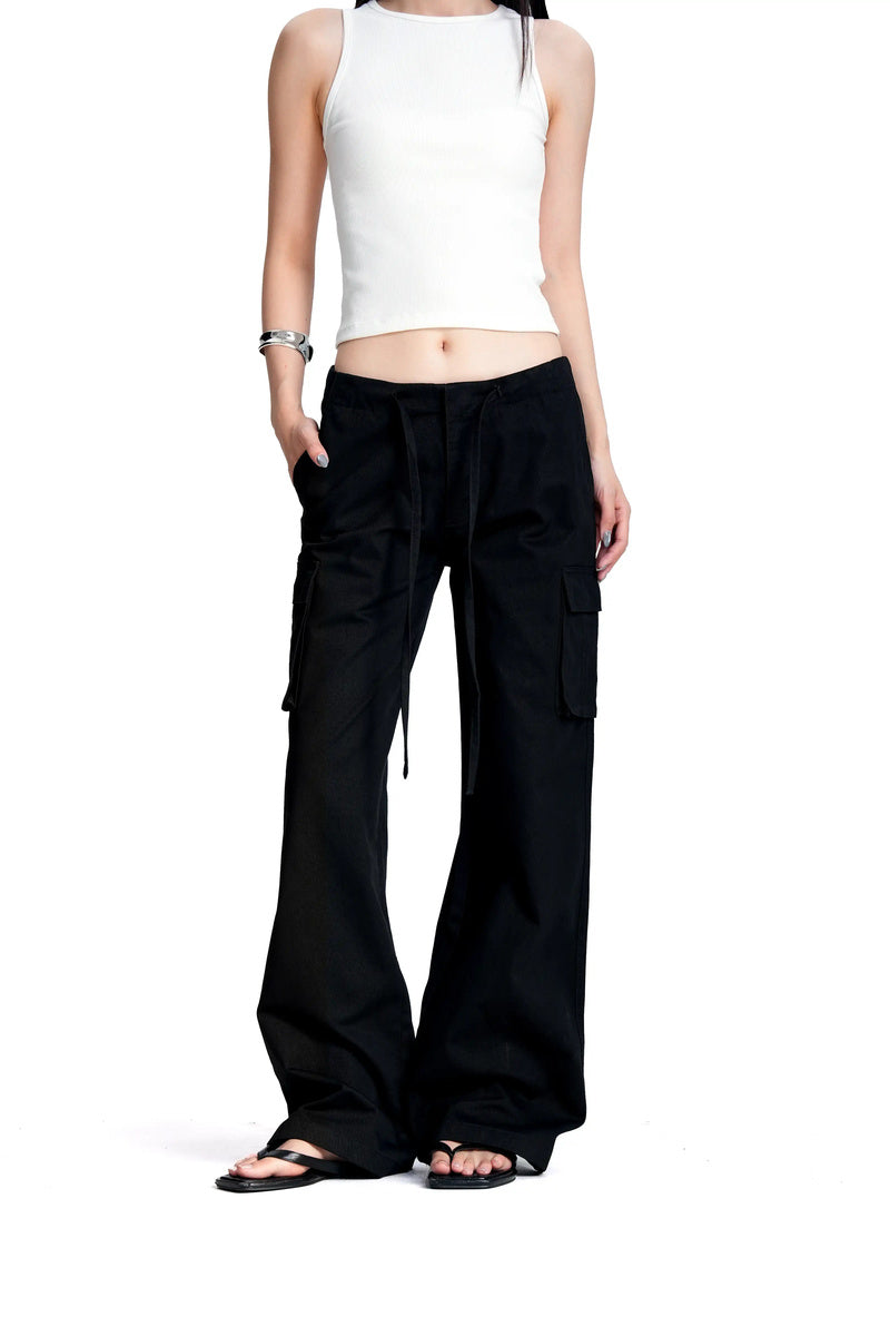 Low Rise Straight Cargo Pants - Black