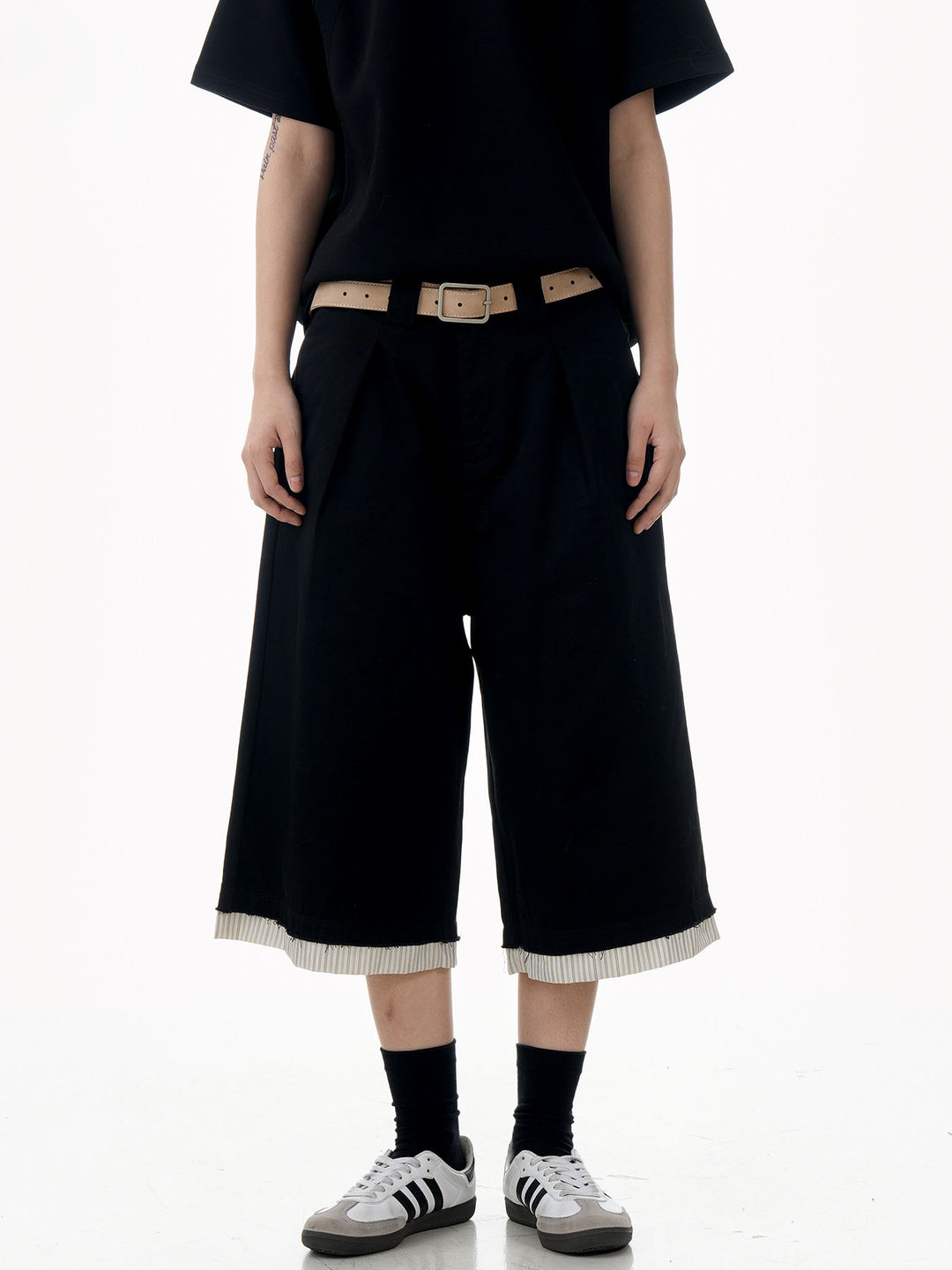 Raw Hem Patch Crop Trousers