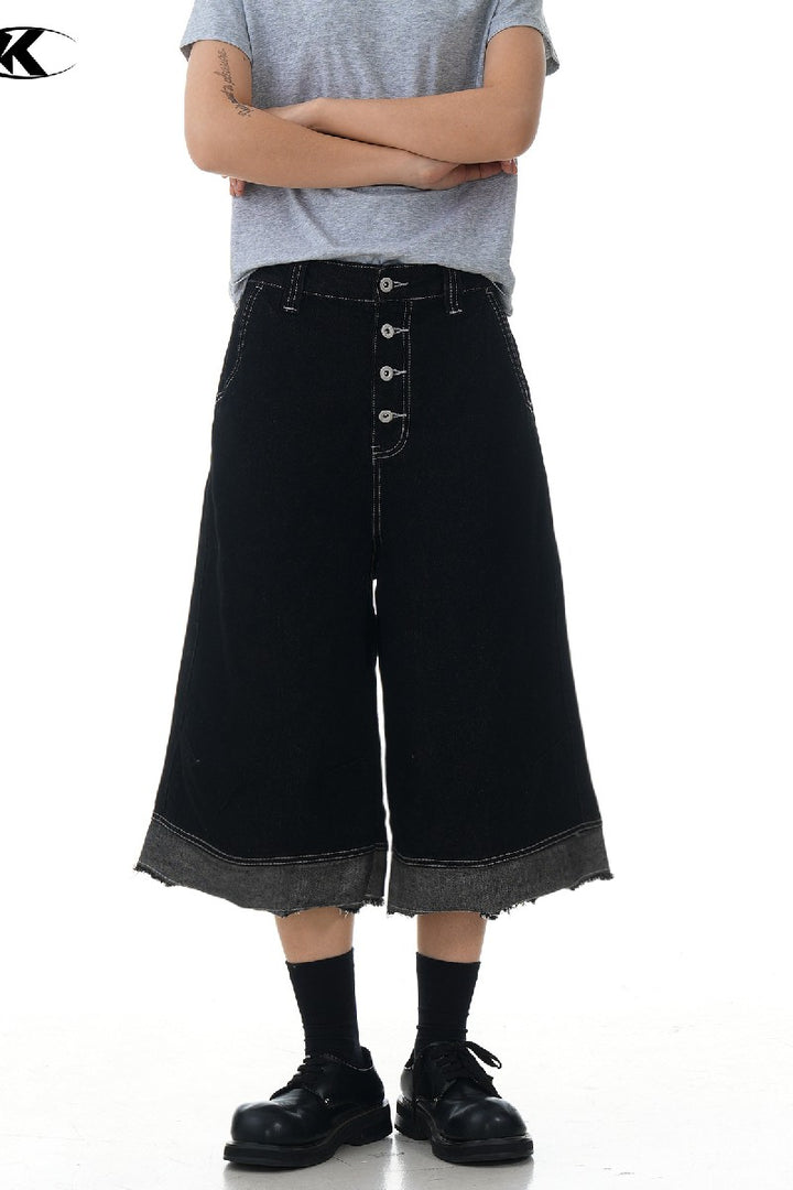 Raw Edge Patchwork Crop Jeans