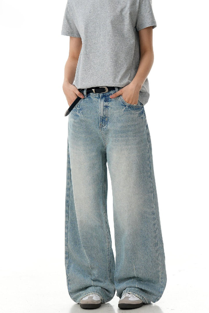 Washed Textured Straight Jeans