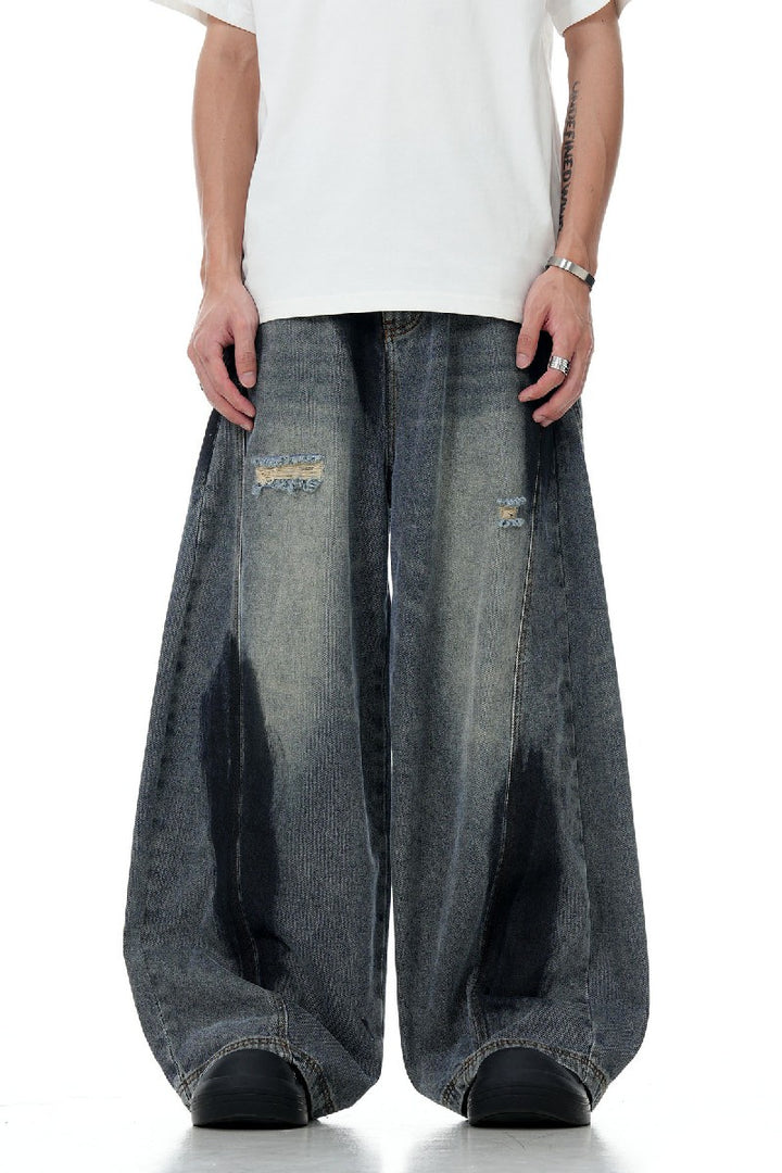 Graffiti Ripped Lantern Jeans