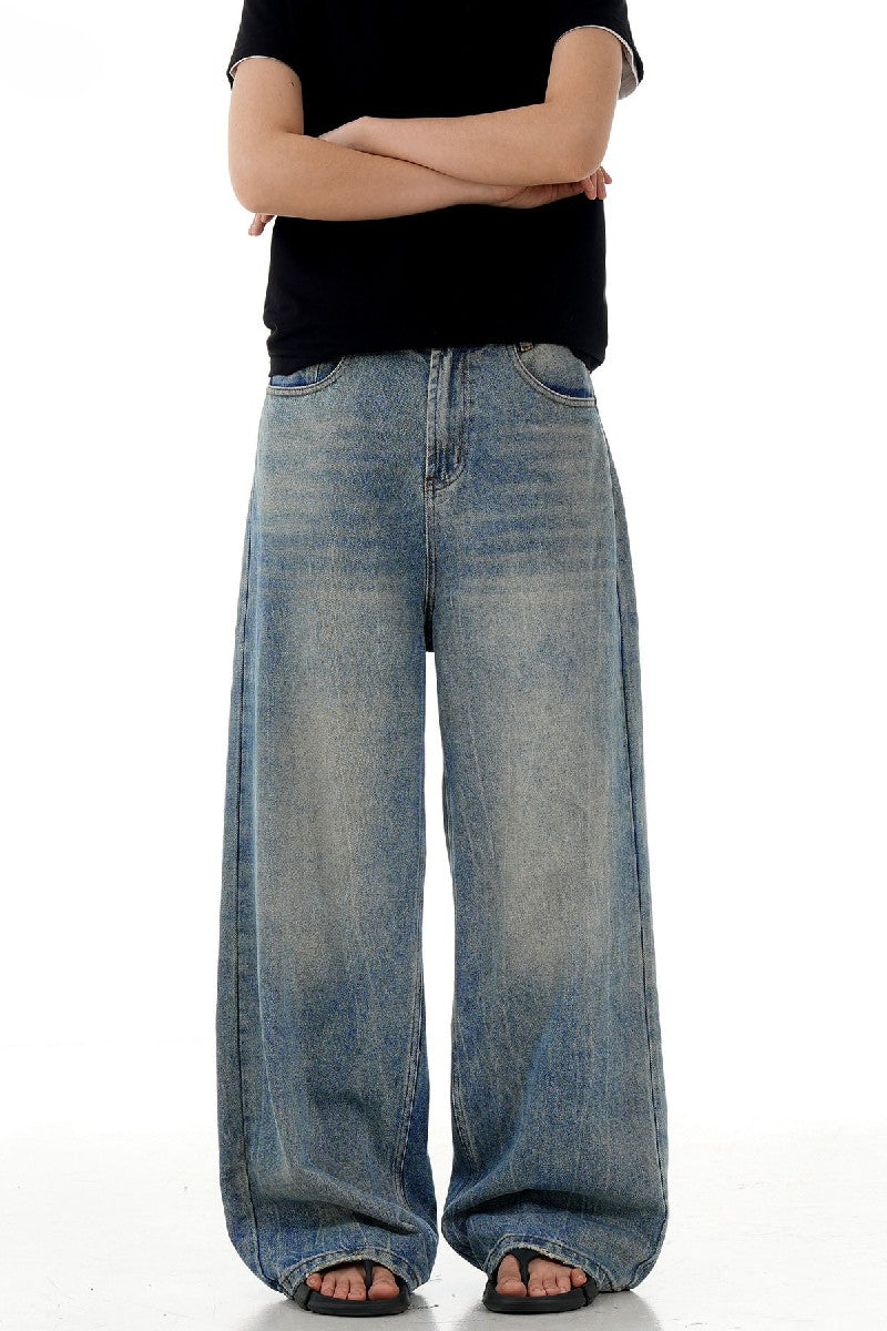 Textured Washed Baggy Jeans