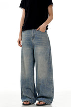 Textured Washed Baggy Jeans
