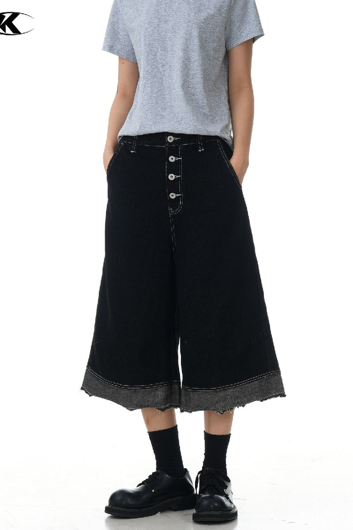 Raw Edge Patchwork Crop Jeans