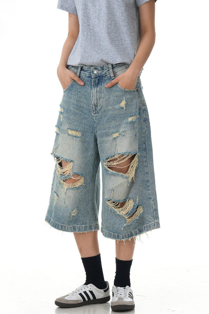 Ripped Washed Crop Jeans
