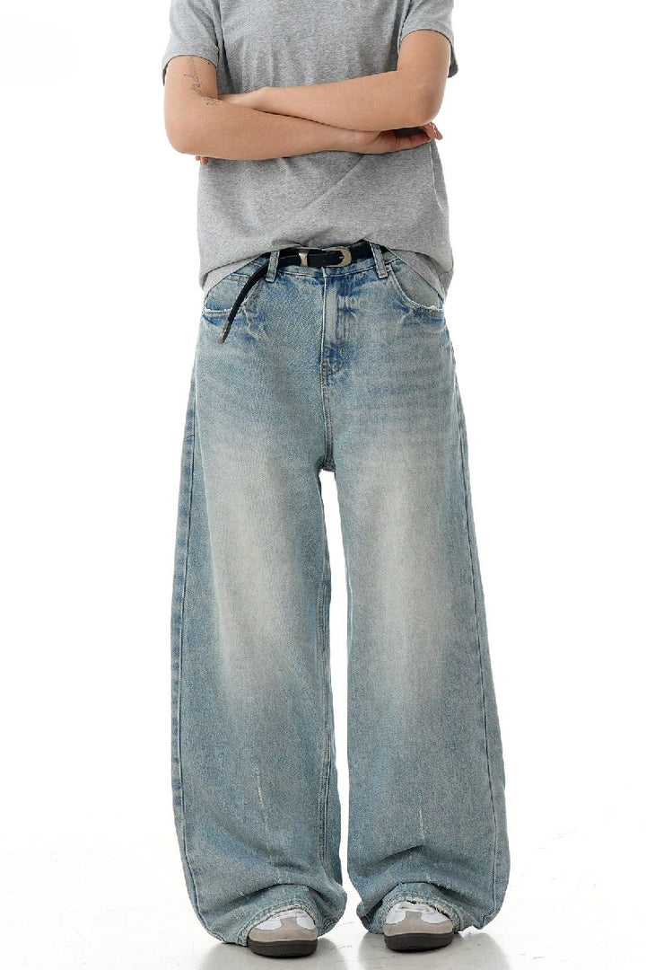 Washed Textured Straight Jeans