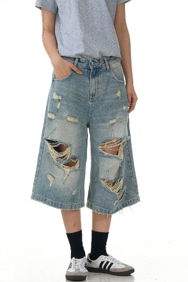 Ripped Washed Crop Jeans