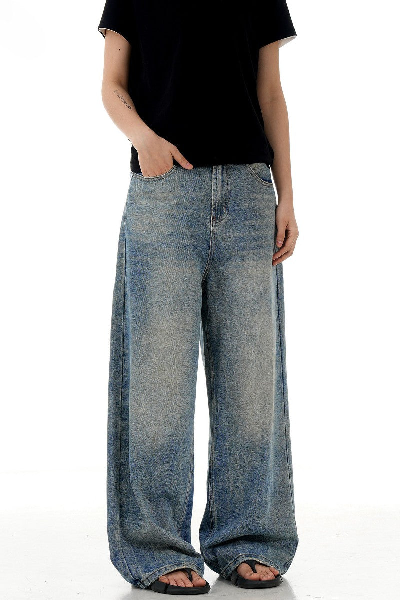 Textured Washed Baggy Jeans