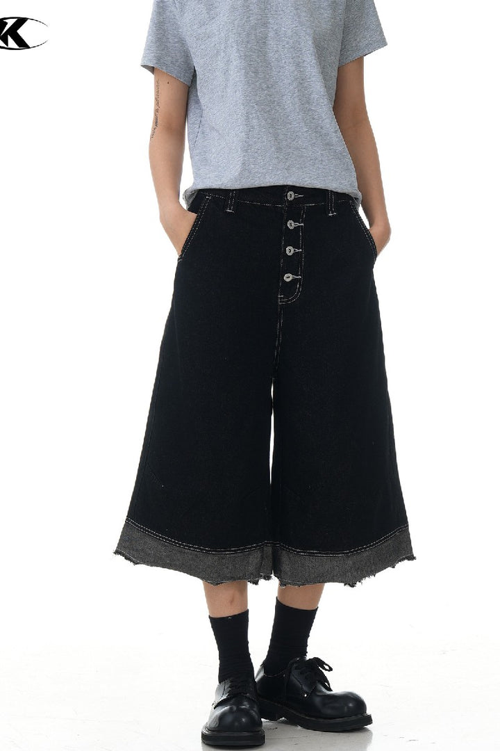 Raw Edge Patchwork Crop Jeans