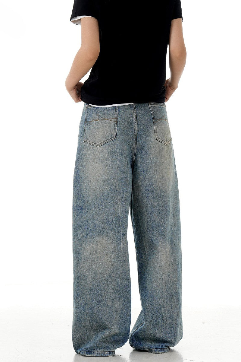 Textured Washed Baggy Jeans