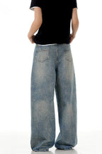 Textured Washed Baggy Jeans
