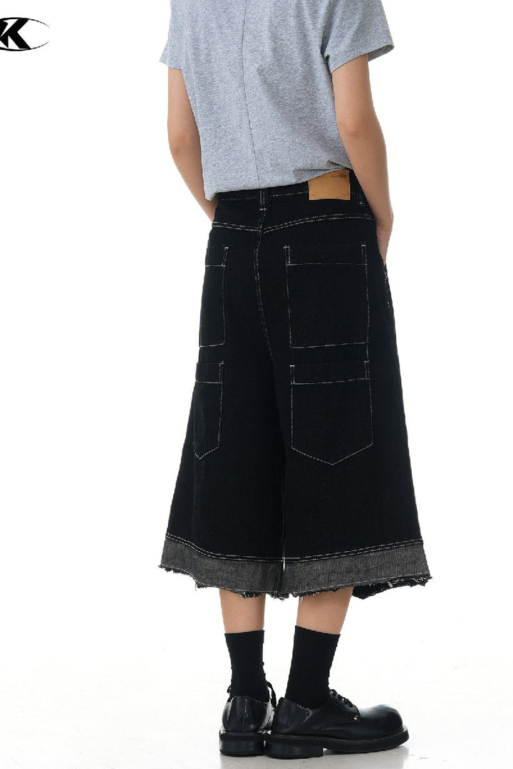 Raw Edge Patchwork Crop Jeans