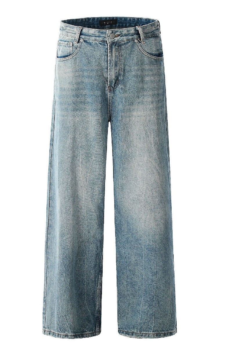 Textured Washed Baggy Jeans