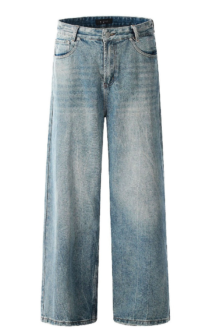 Textured Washed Baggy Jeans