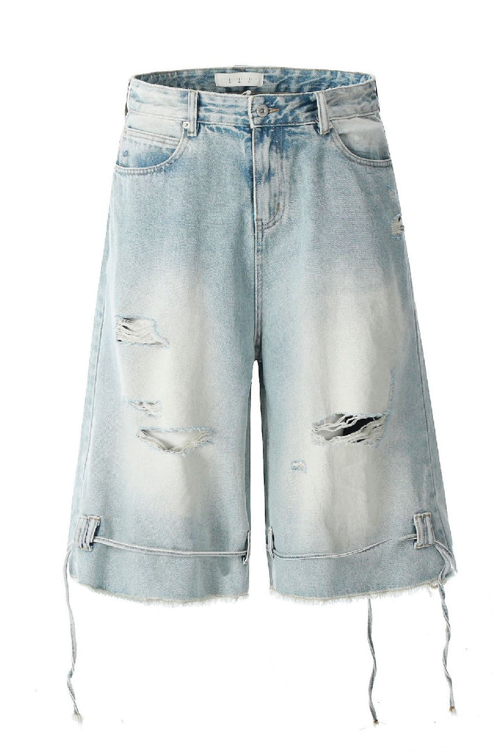 Ripped Drawstring Denim Shorts
