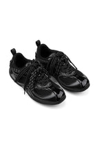 Mesh Panel Leather Sneakers - Black - three-quarter pair view
