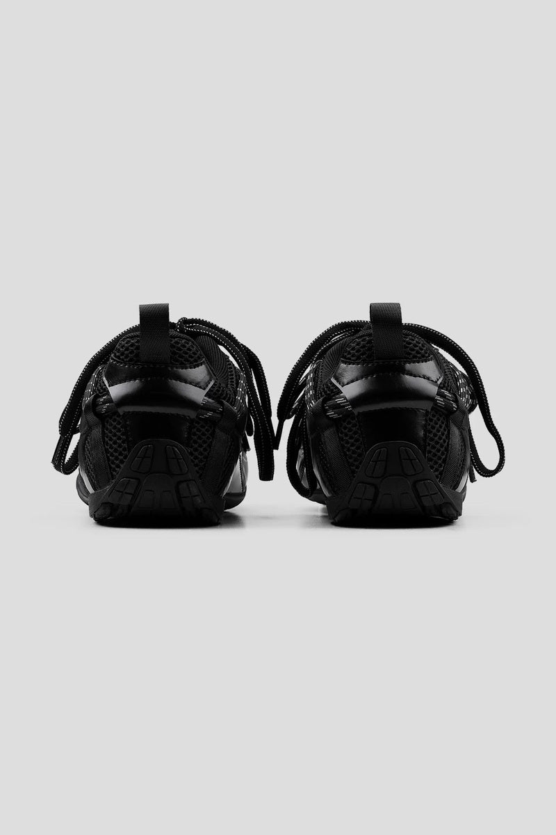 Mesh Panel Leather Sneakers - Black - view 3