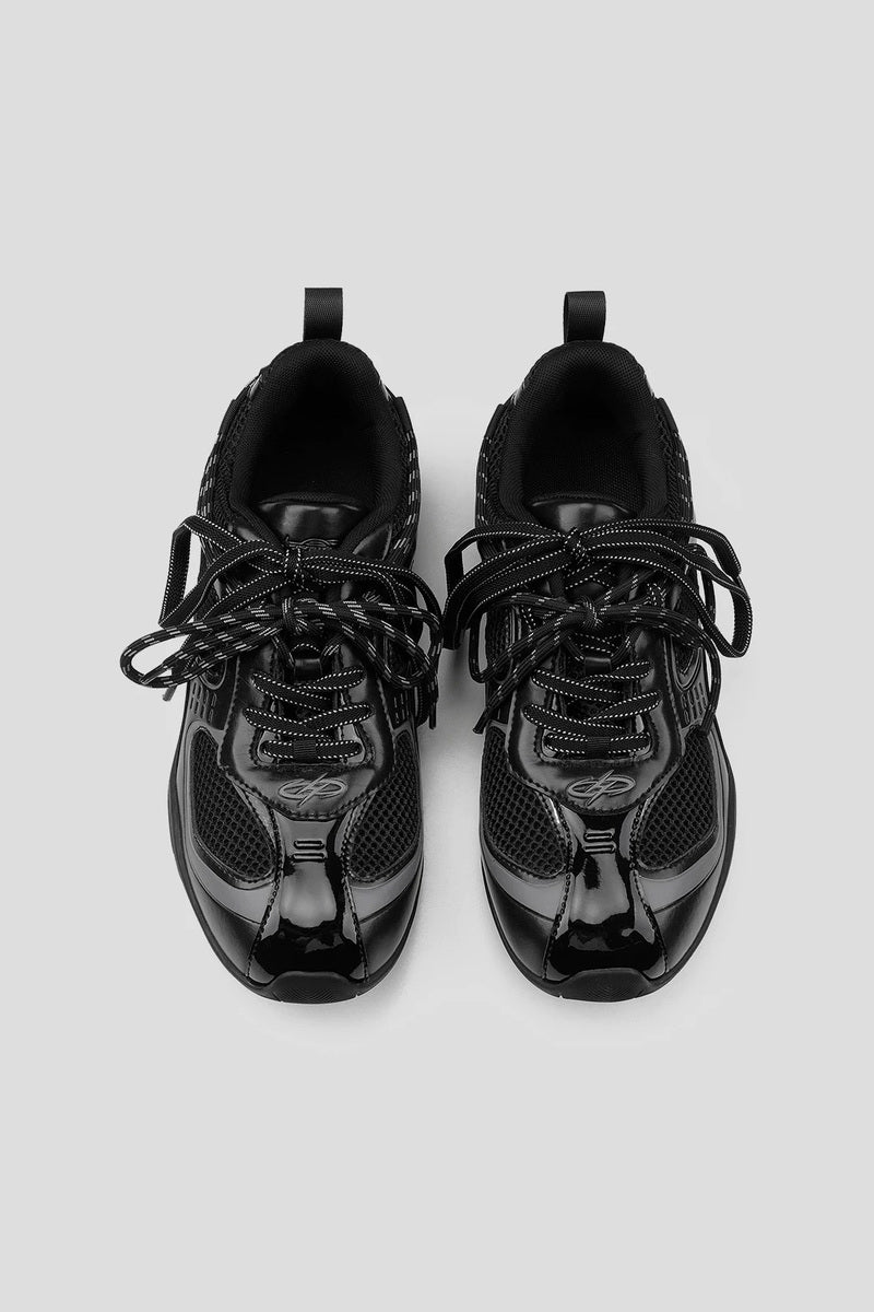 Mesh Panel Leather Sneakers - Black - view 5