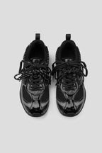 Mesh Panel Leather Sneakers - Black - view 5