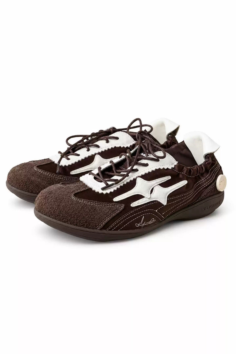 Mixed Material Retro Trainers - front three-quarter view