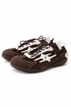 Mixed Material Retro Trainers - front three-quarter view