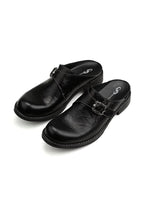 Monk Strap Cowhide Mules - Black - three-quarter pair view