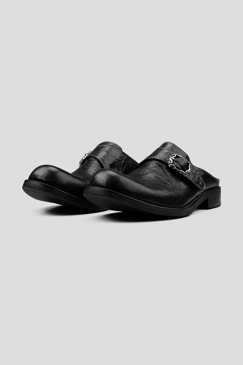 Monk Strap Cowhide Mules - Black - view 2