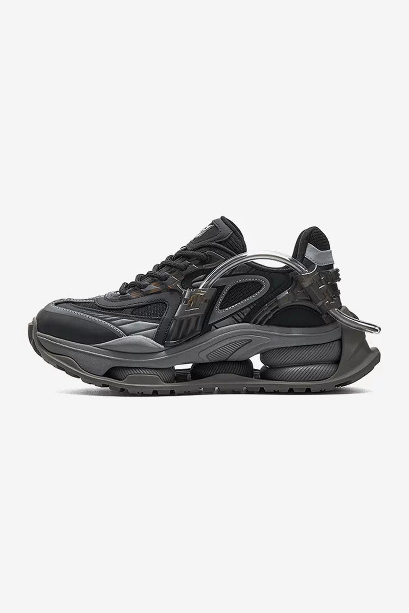 Mesh Chunky Running Sneakers - Black / Gray