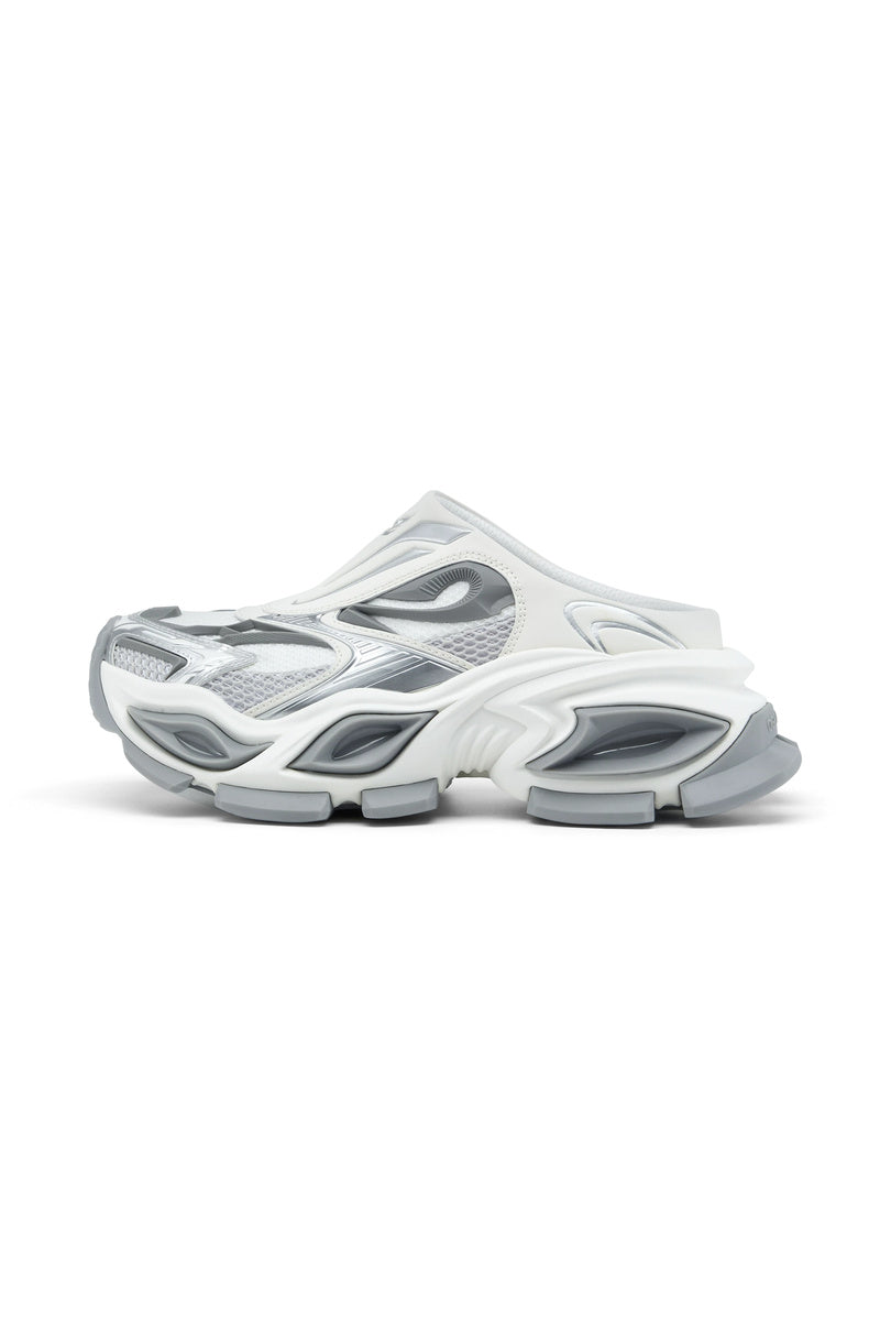 Platform Closed Toe Mules - White / Gray