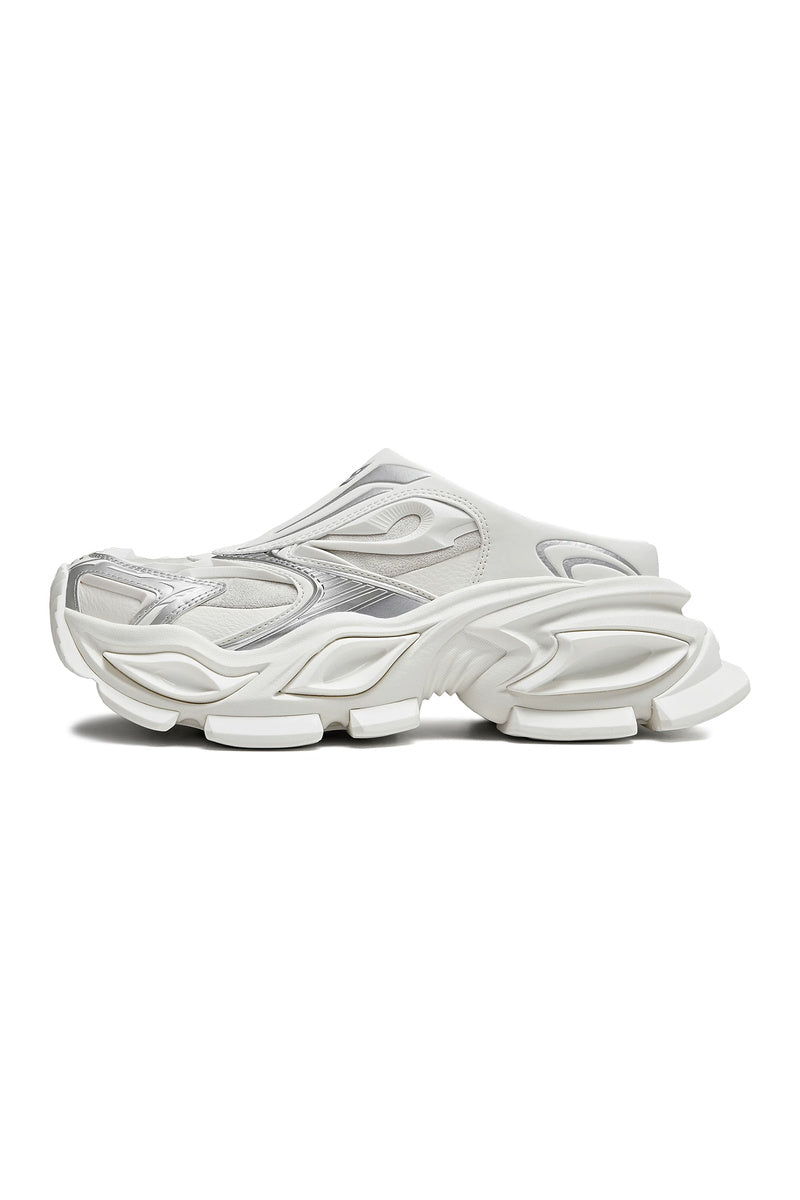 Platform Closed Toe Mules - White - Fleece Lined