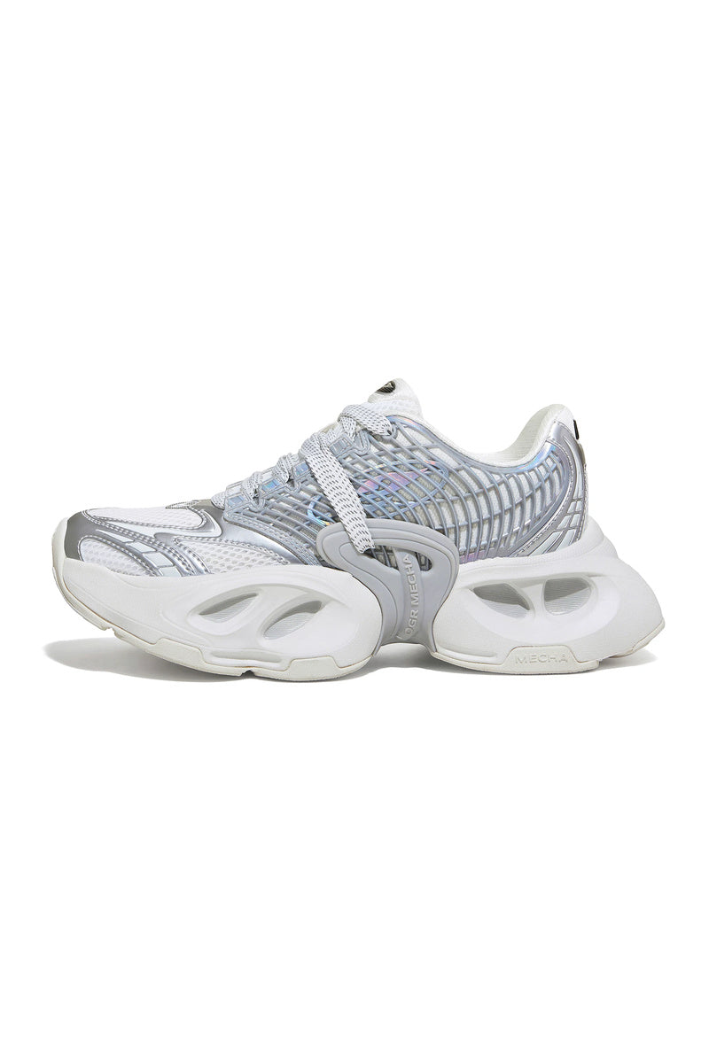 Retro Chunky Running Sneakers - Silver White