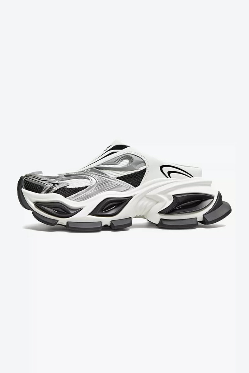 Chunky Retro Dad Sneakers - White / Black Mule