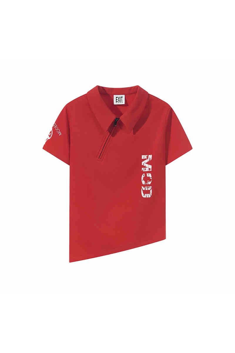 Zip Collar Printed Polo Shirt