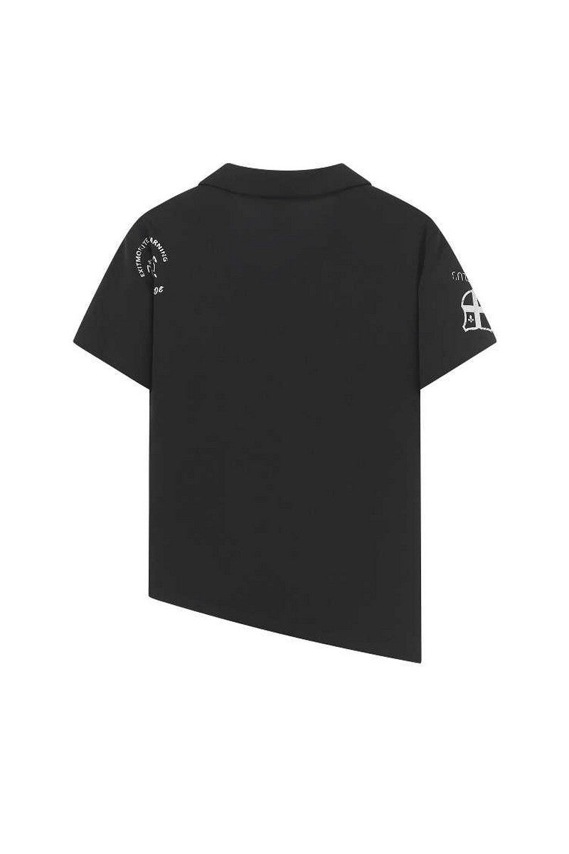 Zip Collar Printed Polo Shirt