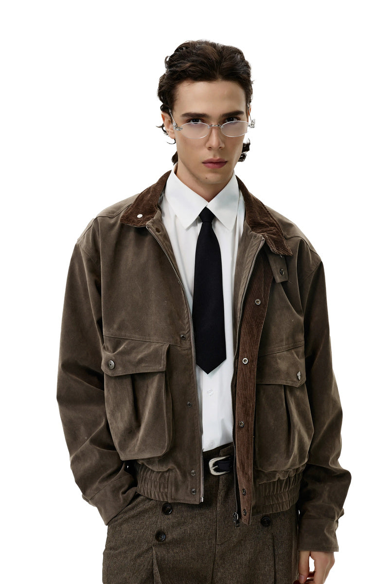 Oversized Pocket Faux Suede Jacket - Rock Mocha