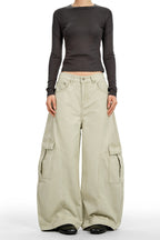 Panelled Curved Cargo Pants - Apricot