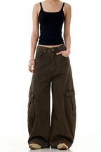 Panelled Curved Cargo Pants - Birch Brown