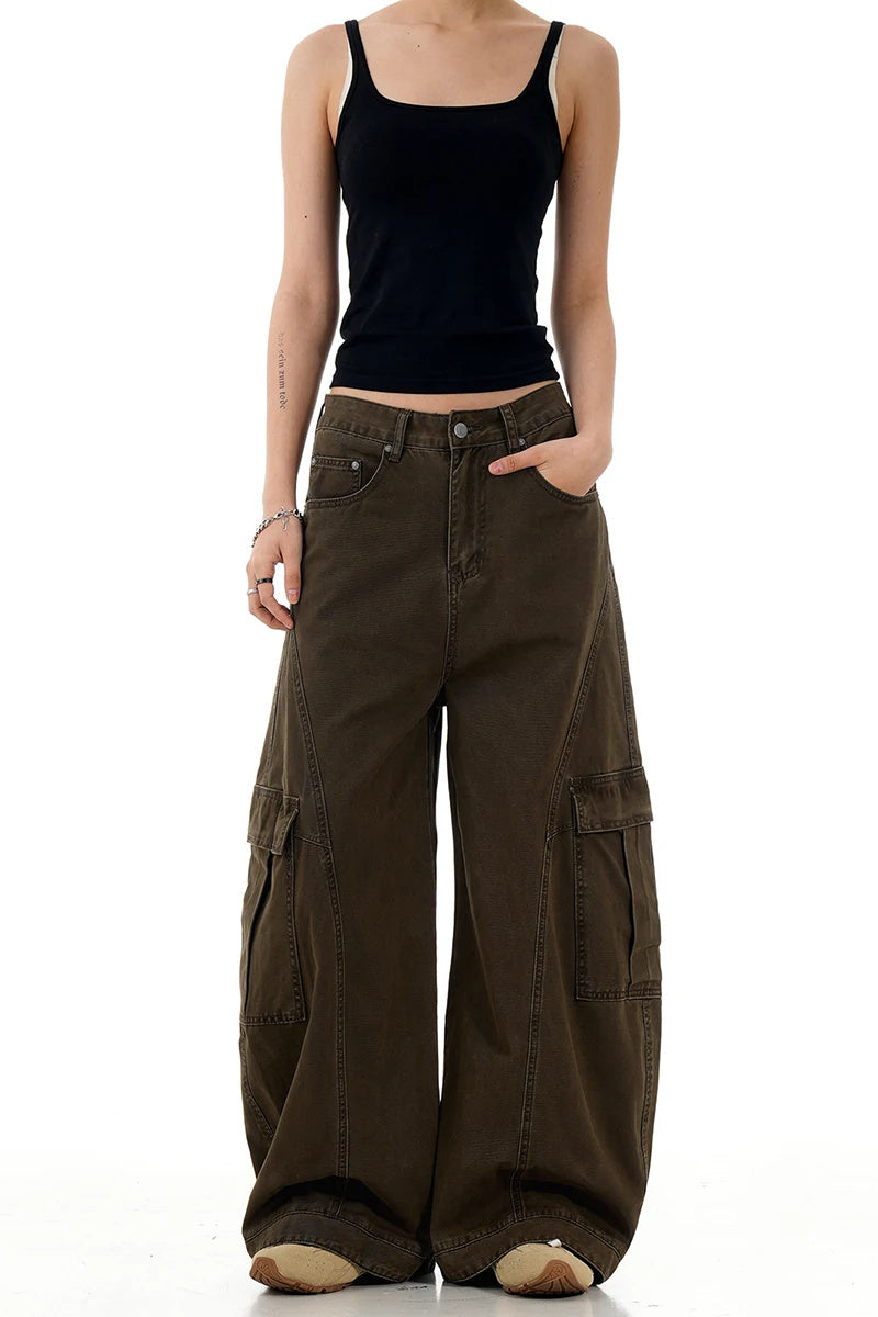 Panelled Curved Cargo Pants - Birch Brown